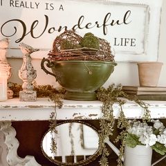 Aged Green Handled Pedestal Bowl