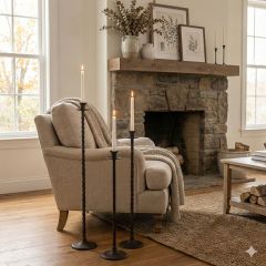 Aged Iron Floor Taper Candle Holder Set of 3