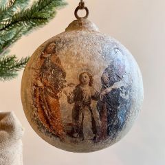 Aged Metal Holy Family Ball Ornament Set of 4