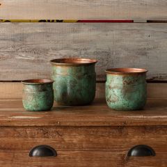 Aged Metal Pot Planter Set of 3