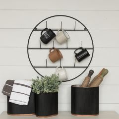 Aged Metal Round Wall Mug Rack