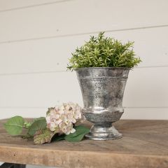 Aged Metal Urn Vase 7 Inch