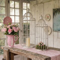Aged White Decorative Birdcage Lanterns Set of 2