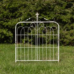 Aged White Metal Garden Gate With Fleur De Lis
