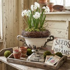 Aged White Metal Urn Planter