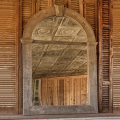 Aged Wooden Framed Arched Mirror