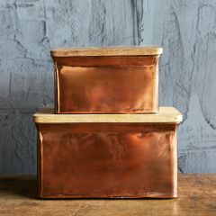 Aluminum Boxes With Wood Lids Set of 2