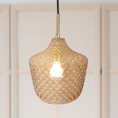 Amber Embossed Glass Hanging Ceiling Light