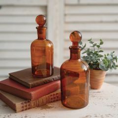 Amber Glass Bottle With Stopper Top Set of 2