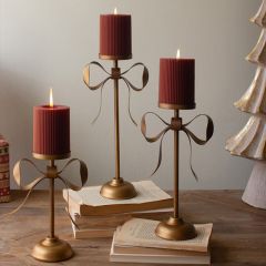 Antique Brass Bow Candle Stand Set of 3