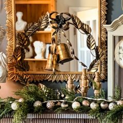 Antique Brass Leaf Wreath with Bells