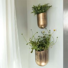Antique Brass Wall Pocket Planter Set of 2