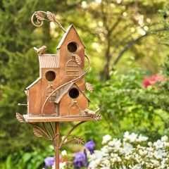 Antique Copper Bungalow Birdhouse Stake