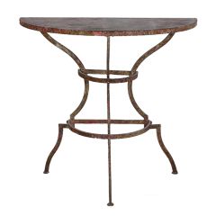 Antique Red Iron Demi Lune Table
