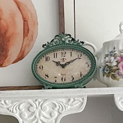 Antique Teal Metal Desk Clock