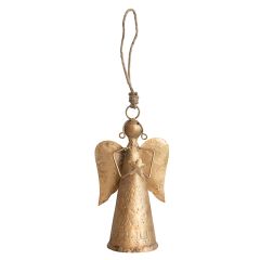 Antiqued Brass Finish Angel Bell Ornament