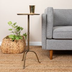 Antiqued Brass Metal Round Side Table