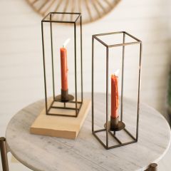 Antiqued Brass Open Frame Taper Candle Holder