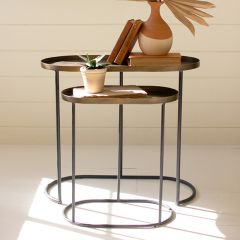 Antiqued Brass Oval Nesting Tables Set of 2