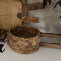Antiqued Carved Wood Decorative Bowl