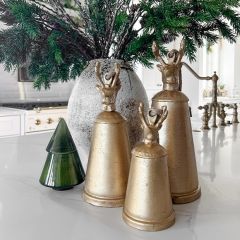 Antiqued Deer Finial Christmas Bells Set of 3