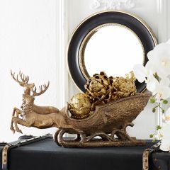Antiqued Deer Pulling Sleigh Figure