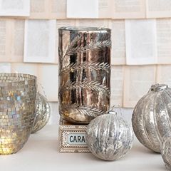 Antiqued Etched Glass Hurricane Vase