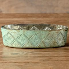 Antiqued Glass Painted Oval Vanity Tray