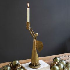 Antiqued Metal Christmas Angel Taper Holder