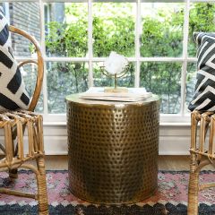 Antiqued Metal Storage Drum Table