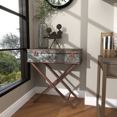 Antiqued Metal Suitcase Accent Table