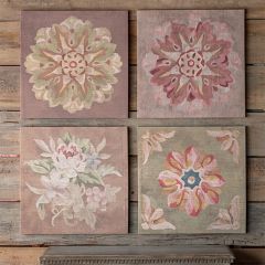 Antiqued Needlepoint Floral Canvas Prints Set of 4