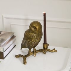 Antiqued Owl on Branch Taper Holder