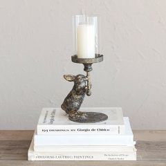 Antiqued Rabbit Hurricane Candle Holder