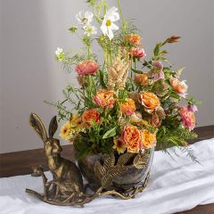 Antiqued Rabbit with Glass Bowl Centerpiece
