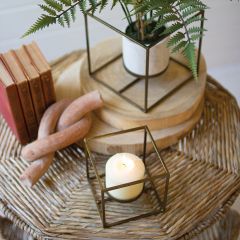 Antiqued Square Frame Pillar Candle Holders Set of 2