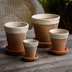 Antiqued Two Tone Herb Pot with Saucer Set of 4