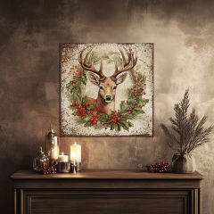 Antlers & Holly Canvas Wall Art