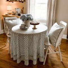 Apatite Blue Round Cotton Block Print Tablecloth