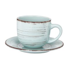 Aqua Farmhouse Cup With Saucer Set of 4