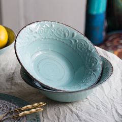 Aqua Farmhouse Stoneware Bowls Set of 4