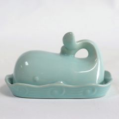 Aqua Whale Shaped Stoneware Butter Dish