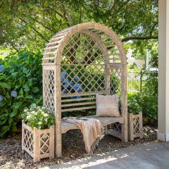 Arched Iron Garden Trellis With Bench