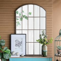 Arched Iron Windowpane Wall Mirror