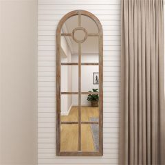 Arched Window Pane Rustic Floor Mirror