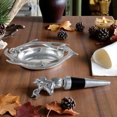 Arthur Court 2 Piece Antler Wine Coaster and Stopper Set