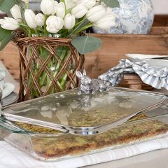 Arthur Court Bunny Lid with Pyrex 3 Quart Baking Dish