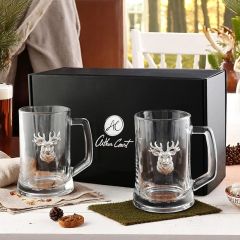 Arthur Court Elk Head Glass Beer Mug Set of 2