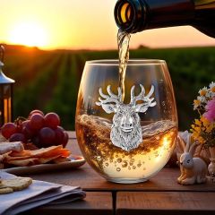 Arthur Court Elk Head Stemless Wine Glass Set of 4