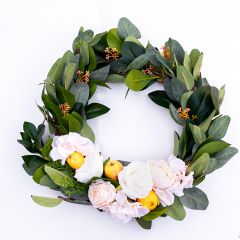 Artificial Peach and Luscious Greens Wreath